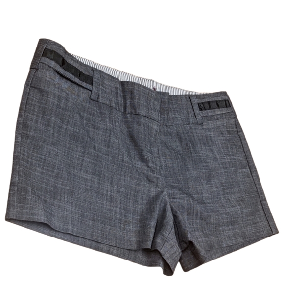 Angel Heart Treasures Pants - Gray Chambray Women's Large Dress Shorts with Black Satiny Accents